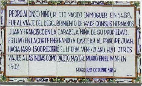 Placa de Moguer a los Niño