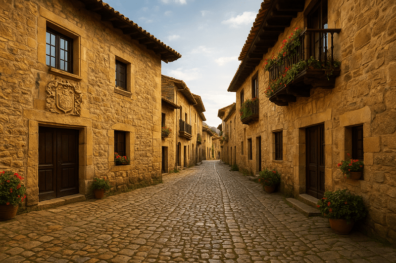 Calle en Santillana del Mar, un encantador pueblo medieval y conjunto histórico-artístico situado en Cantabria